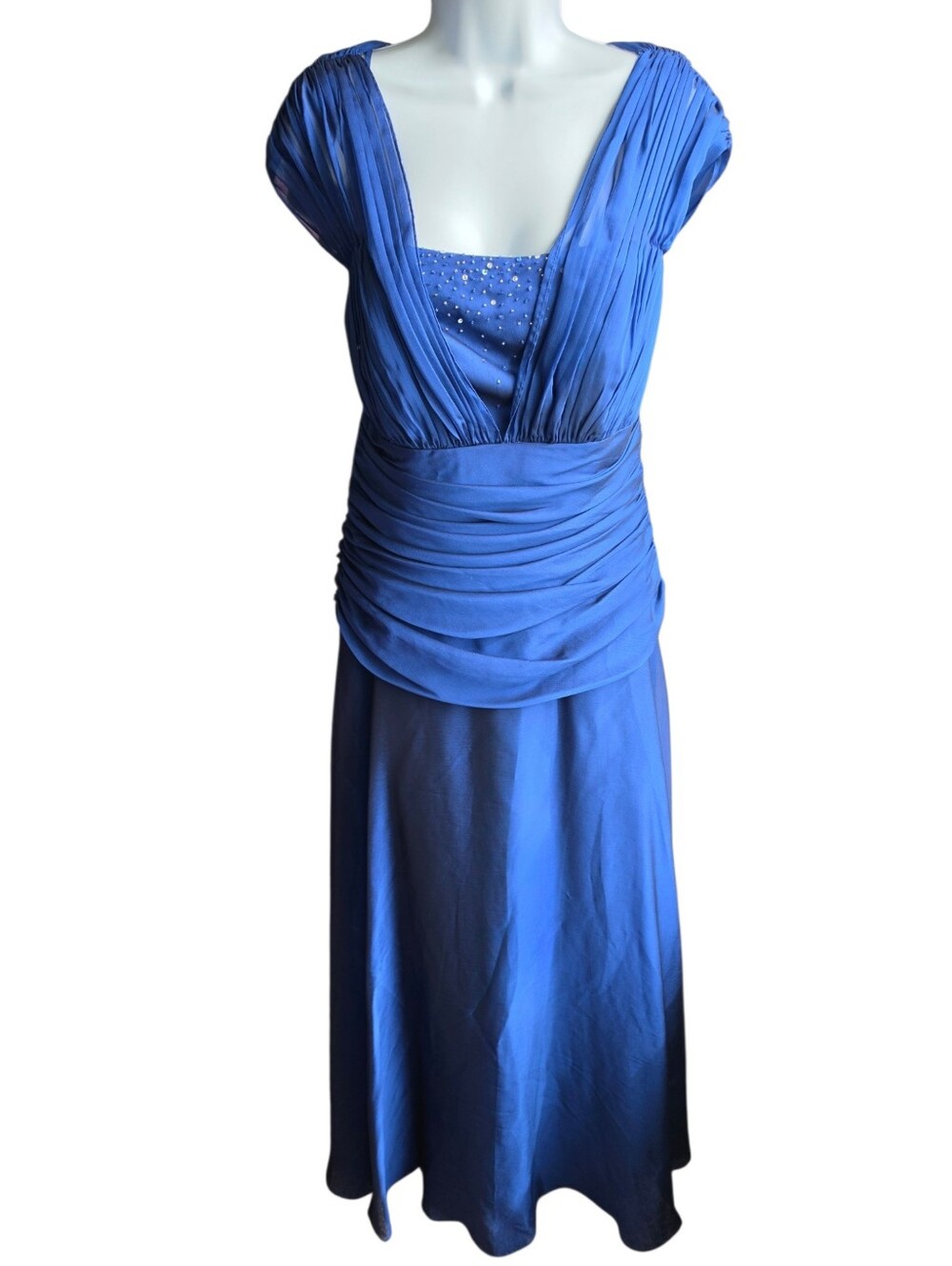 Jade by Jasmine Royal Blue V-Neck Beaded Maxi Dress Size 10 MOB Formal Pageant